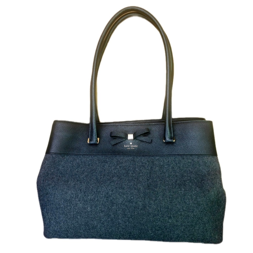 Kate Spade Henderson Street Maryanne Gray Wool Leather Bow Storybook Tote -Rare